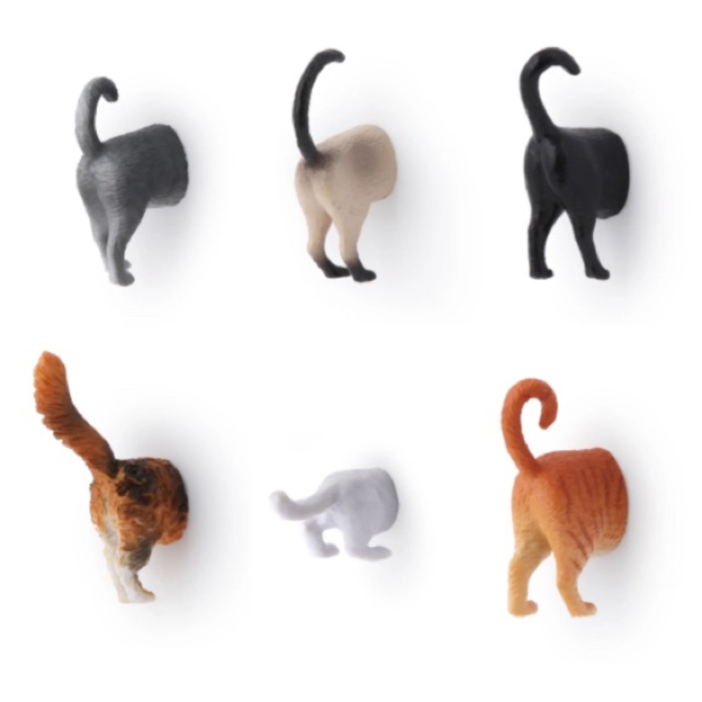 Kikkerland cat butt magnets-s/6: calico/tabbies/Siamese/Persian/Bombay-NIB